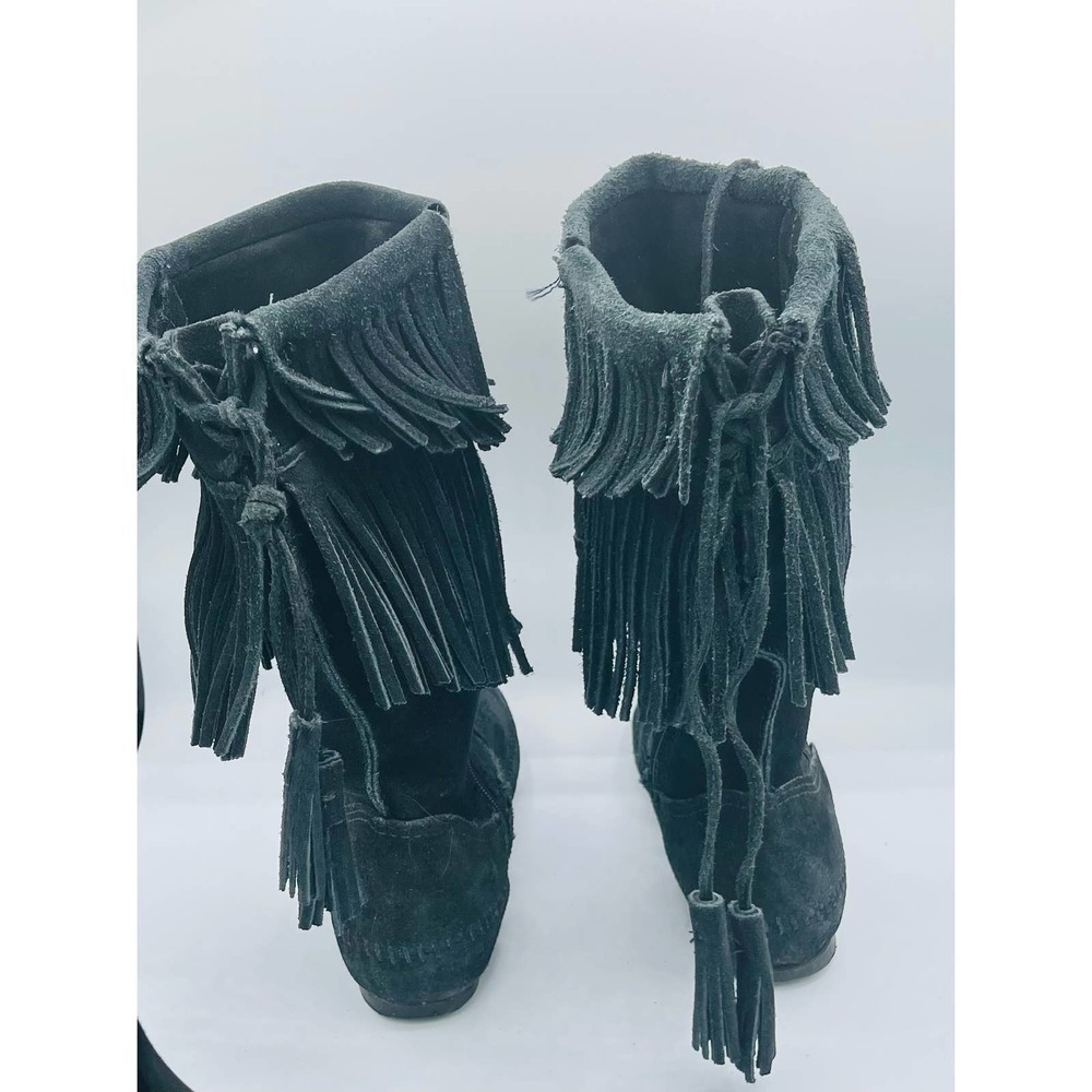 Minnetonka 2-Layer Fringe Boot Size 7 Women's Bla… - image 8